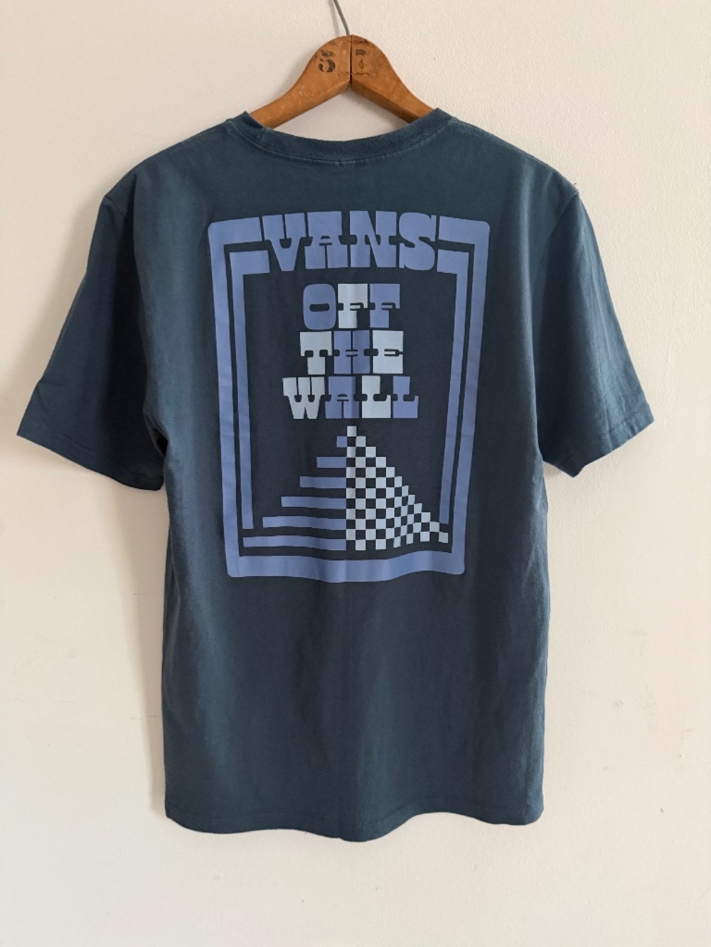 Vans Off The Wall Youth XL Steel Blue T-Shirt Retro Graphic Streetwear Skater